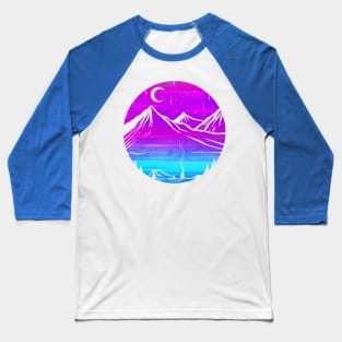 Mountain Silhouette In The Moonlight While Camping Baseball T-Shirt